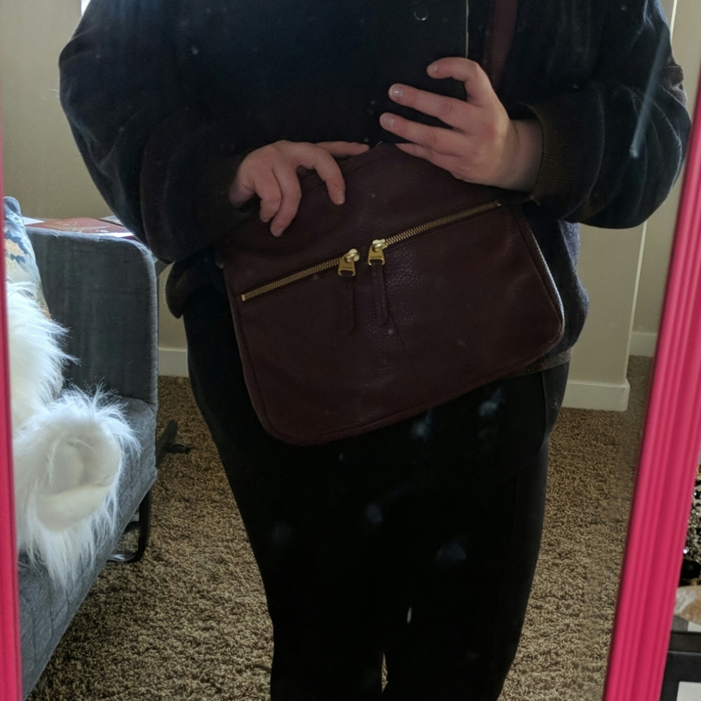 Small Maroon Purple Fossil Satchel Bag